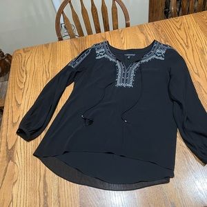 White House Black Market long sleeve cold shoulder top, black with embroidery